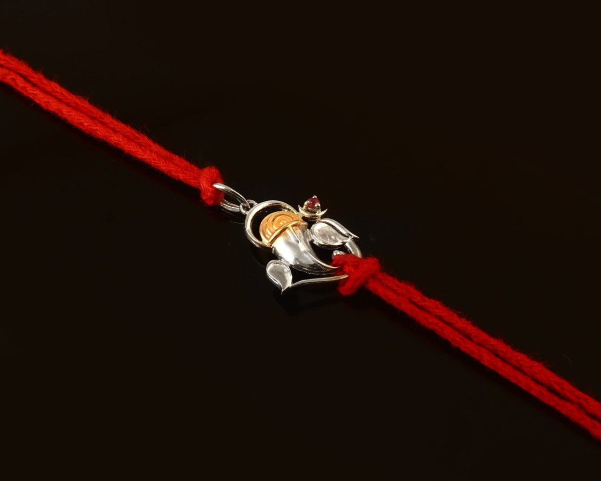 925 Silver Ganesha Rakhi with Red Thread | Lord Ganpati Rakhi for Brother - Zirak Silver
