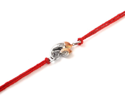 925 Silver Ganesha Trunk Rakhi | Two-Tone Polished Charm on Red Thread - Zirak Silver