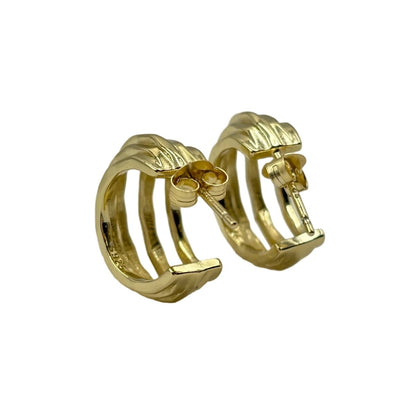 925 Silver Gold Plated Multi - Layer Textured Hoop Earrings - Zirak Silver