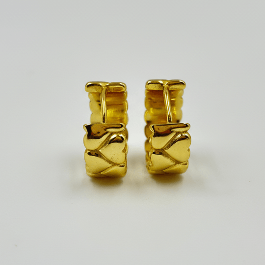 925 Silver Gold - Plated Quilted Texture Hoop Earrings - Zirak Silver