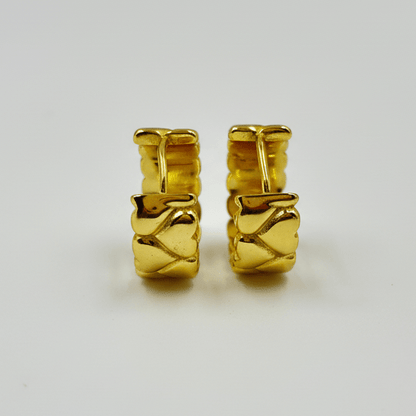925 Silver Gold - Plated Quilted Texture Hoop Earrings - Zirak Silver