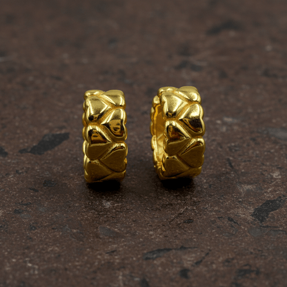 925 Silver Gold - Plated Quilted Texture Hoop Earrings - Zirak Silver
