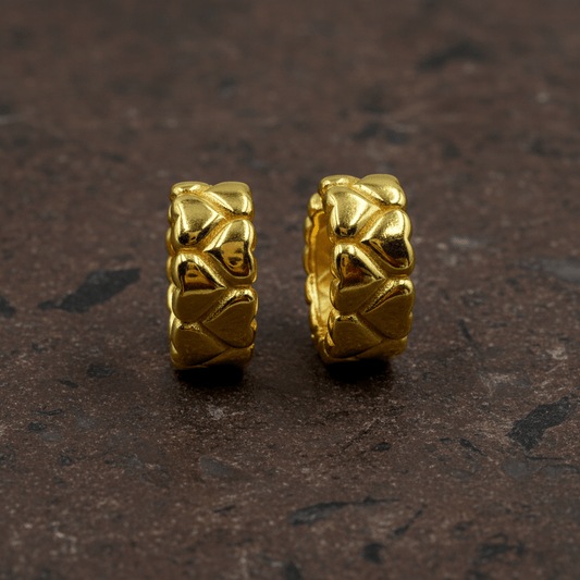 925 Silver Gold - Plated Quilted Texture Hoop Earrings - Zirak Silver