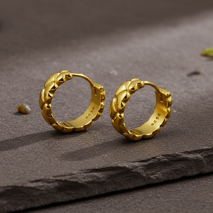 925 Silver Gold - Plated Quilted Texture Hoop Earrings - Zirak Silver