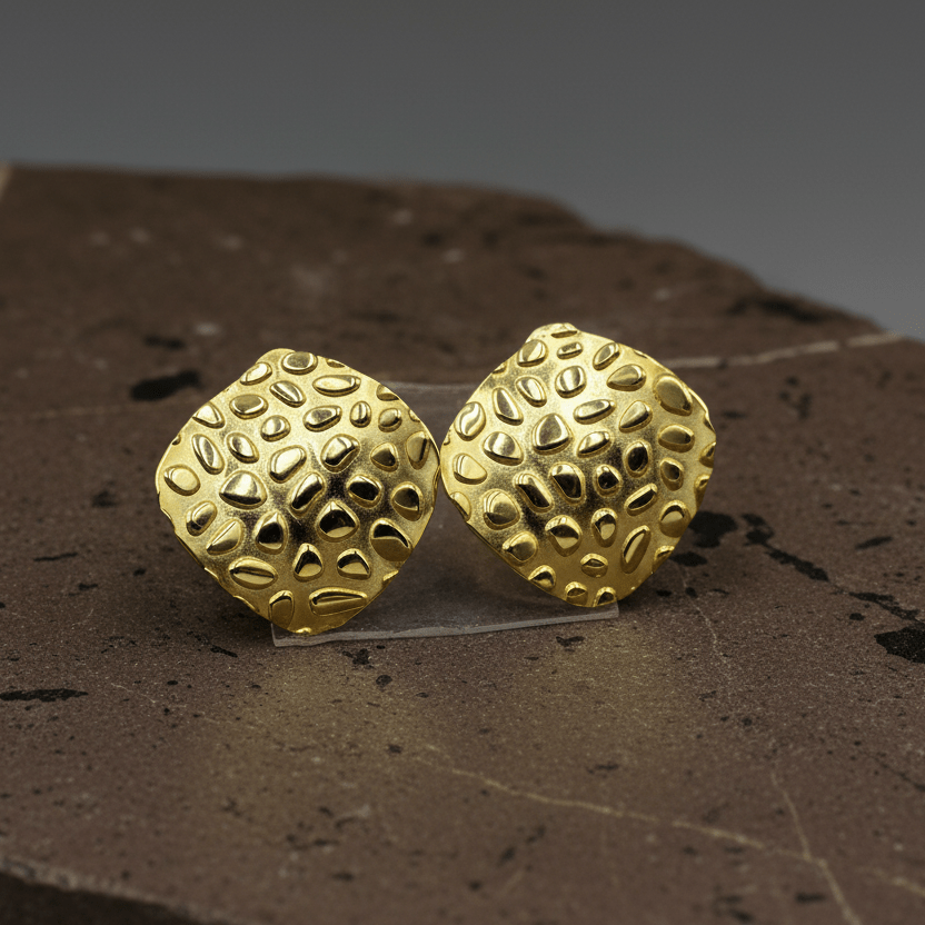 925 Silver Gold - Plated Textured Stud Earrings - Zirak Silver