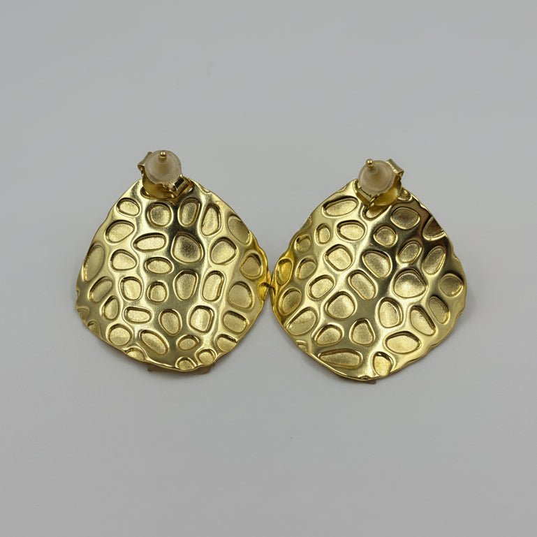 925 Silver Gold - Plated Textured Stud Earrings - Zirak Silver