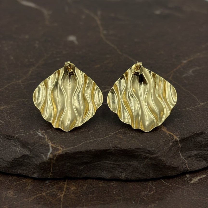 925 Silver Gold - Plated Textured Wave Stud Earrings - Zirak Silver