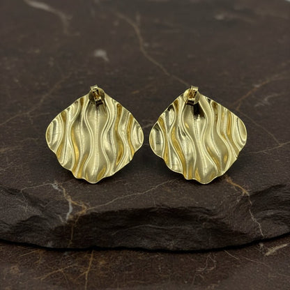 925 Silver Gold - Plated Textured Wave Stud Earrings - Zirak Silver