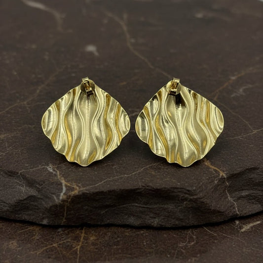 925 Silver Gold - Plated Textured Wave Stud Earrings - Zirak Silver