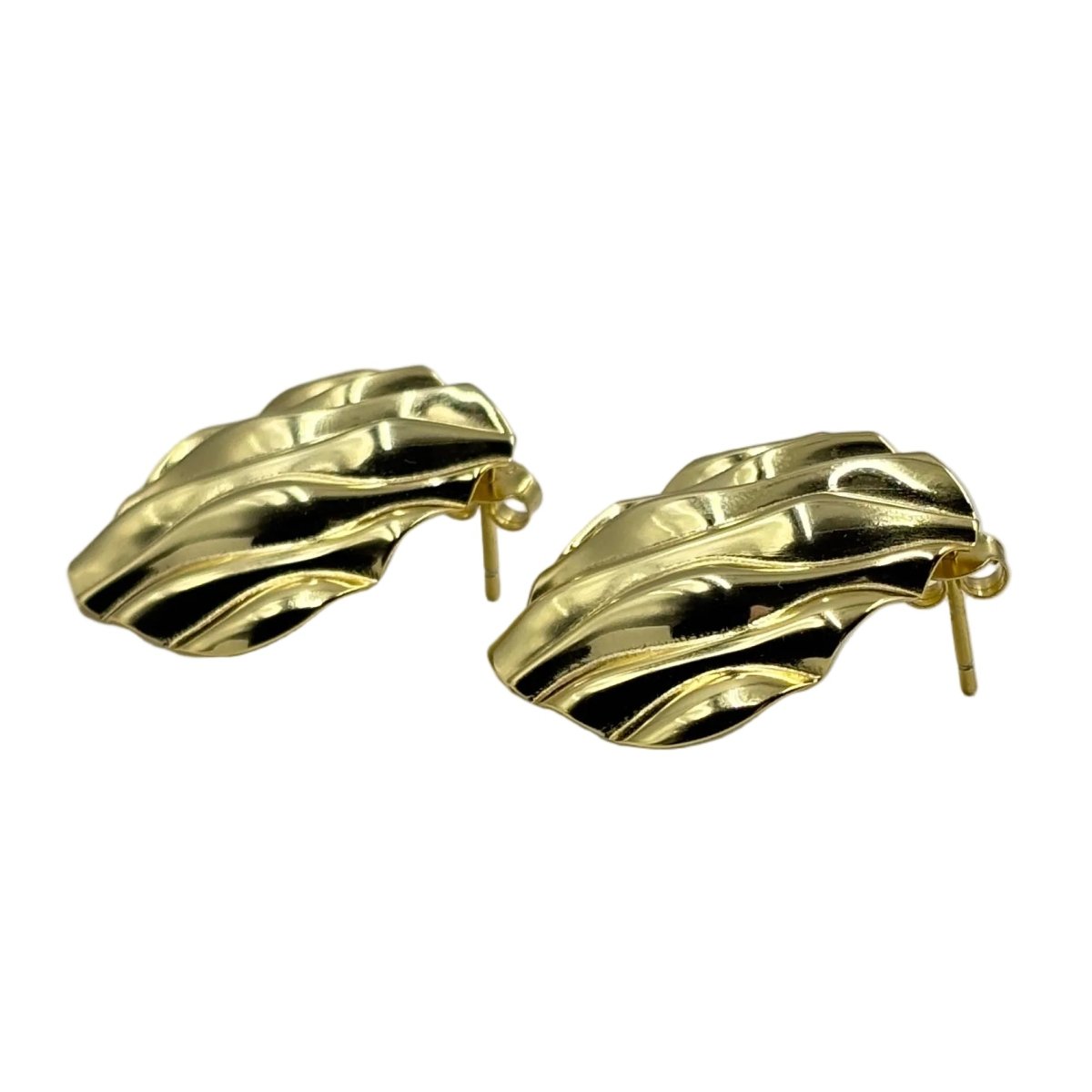 925 Silver Gold - Plated Textured Wave Stud Earrings - Zirak Silver
