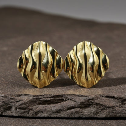 925 Silver Gold - Plated Textured Wave Stud Earrings - Zirak Silver