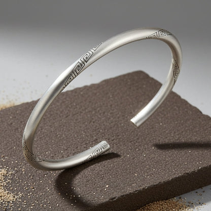 925 Silver Greek Key Engraved Open Cuff Bangle - Zirak Silver