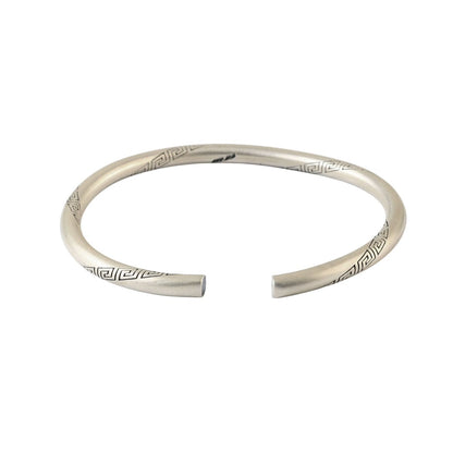 925 Silver Greek Key Engraved Open Cuff Bangle - Zirak Silver