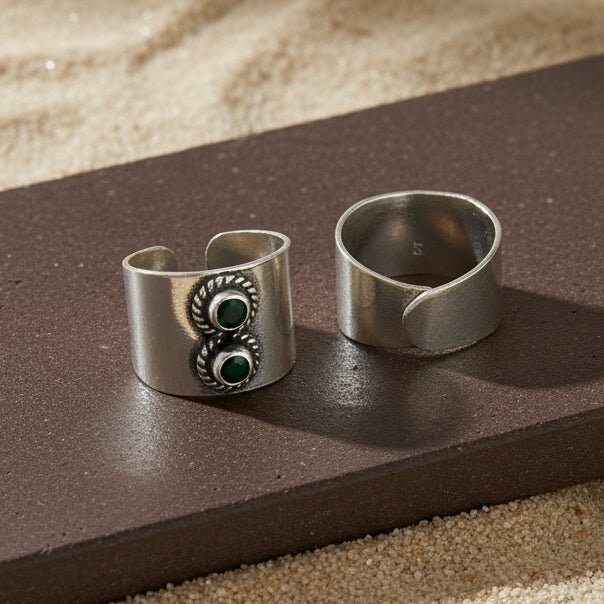 925 Silver Green Stone Adjustable Toe Ring Pair - Zirak Silver