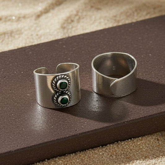 925 Silver Green Stone Adjustable Toe Ring Pair - Zirak Silver