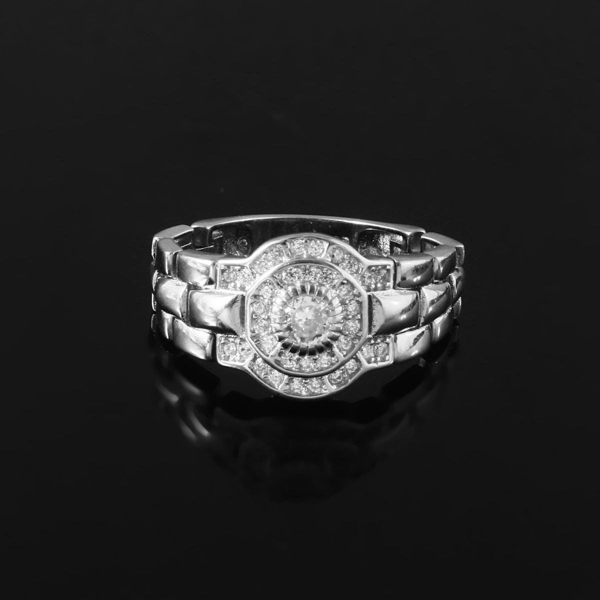 925 Silver Halo Crown Ring with Zircon Center – Statement Ring for Men - Zirak Silver