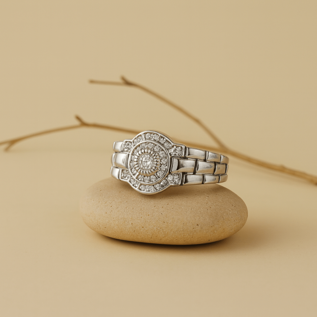 925 Silver Halo Crown Ring with Zircon Center – Statement Ring for Men - Zirak Silver