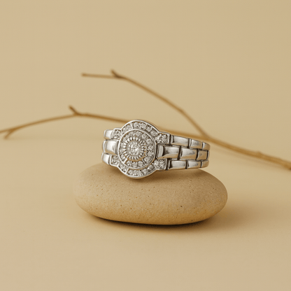 925 Silver Halo Crown Ring with Zircon Center – Statement Ring for Men - Zirak Silver