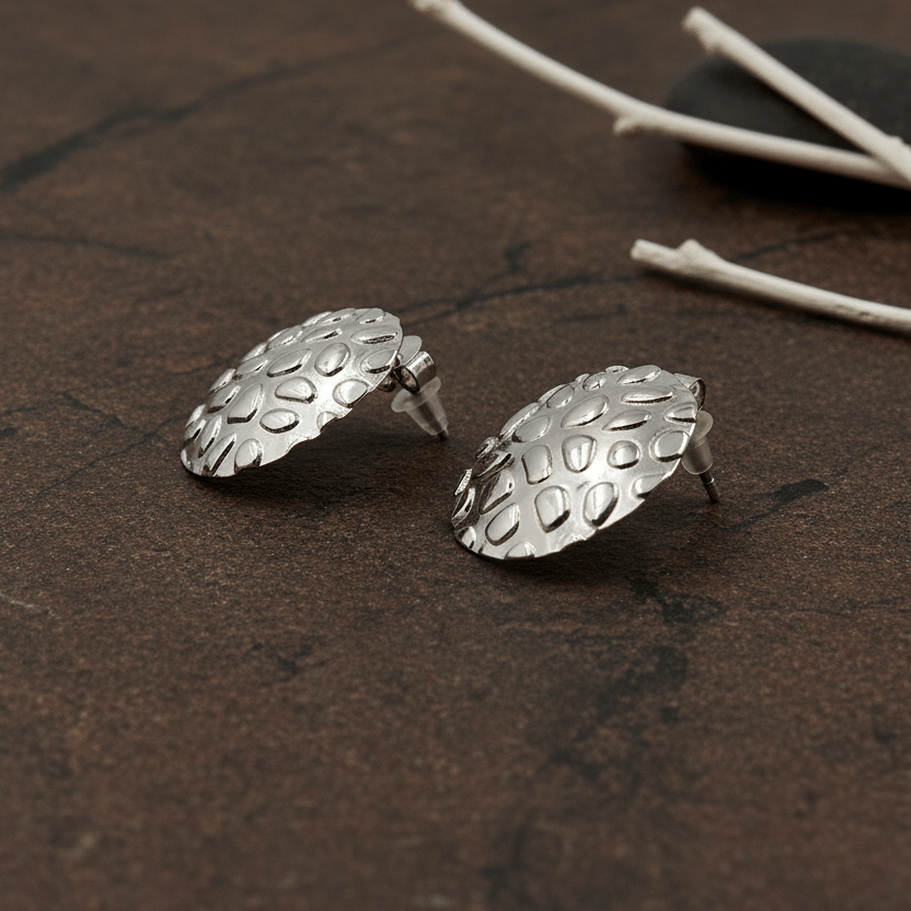 925 Silver Hammered Dome Stud Earrings - Zirak Silver