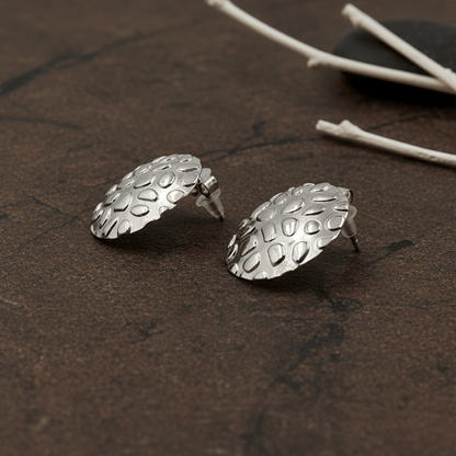 925 Silver Hammered Dome Stud Earrings - Zirak Silver