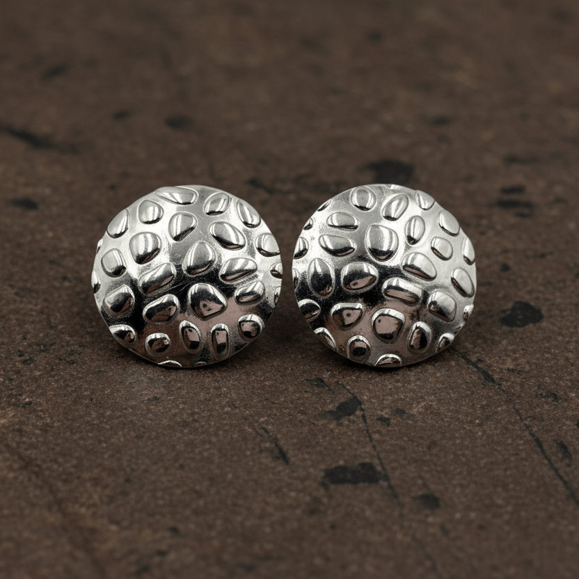 925 Silver Hammered Dome Stud Earrings - Zirak Silver
