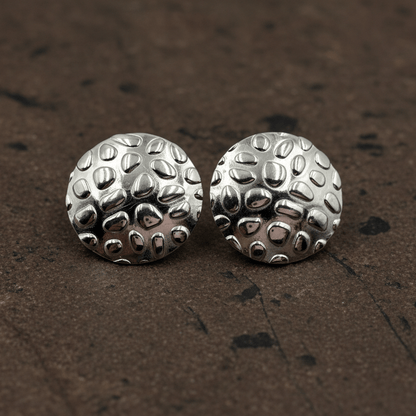 925 Silver Hammered Dome Stud Earrings - Zirak Silver