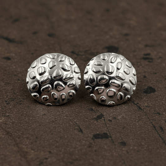 925 Silver Hammered Dome Stud Earrings - Zirak Silver