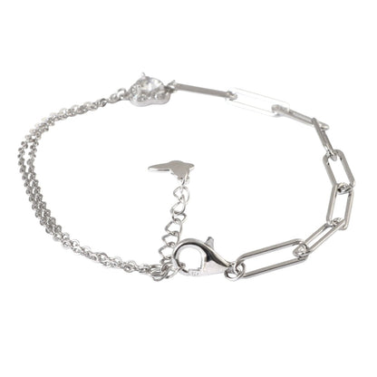 925 Silver Heart CZ Paperclip Chain Bracelet - Zirak Silver
