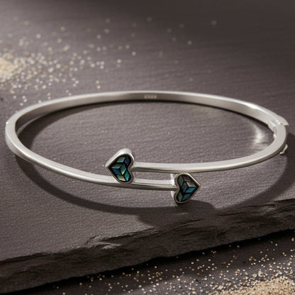 925 Silver Heart Inlay Open Bangle Bracelet - Zirak Silver