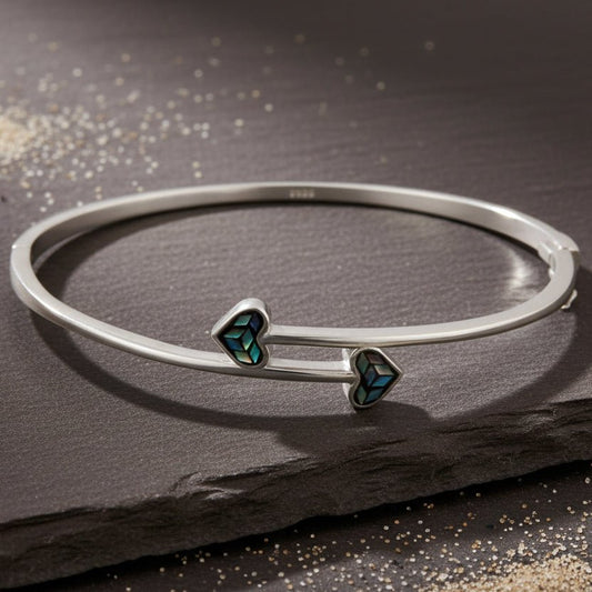 925 Silver Heart Inlay Open Bangle Bracelet - Zirak Silver