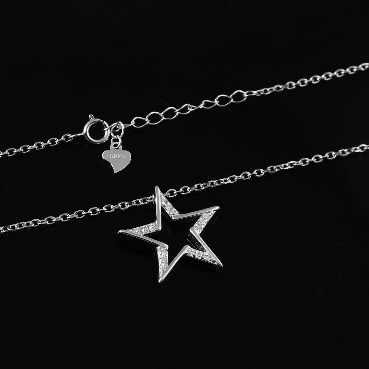 925 Silver Hollow Star Pendant Necklace with Zircon Accents - Zirak Silver