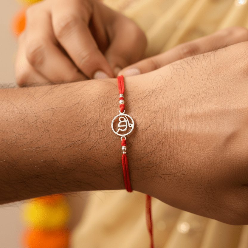 925 Silver “Ik Onkar” Rakhi on Red Cotton Thread – Minimalist Sikh Raksha Bandhan Bracelet - Zirak Silver
