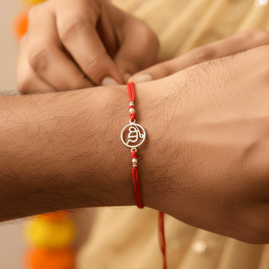 925 Silver “Ik Onkar” Rakhi on Red Cotton Thread – Minimalist Sikh Raksha Bandhan Bracelet - Zirak Silver