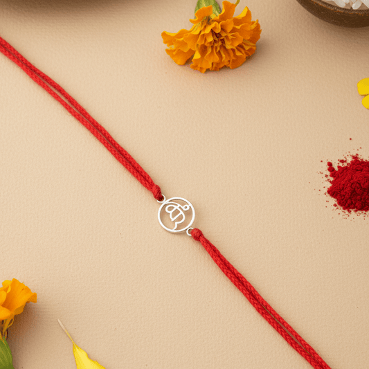 925 Silver “Ik Onkar” Rakhi on Red Cotton Thread – Minimalist Sikh Raksha Bandhan Bracelet - Zirak Silver