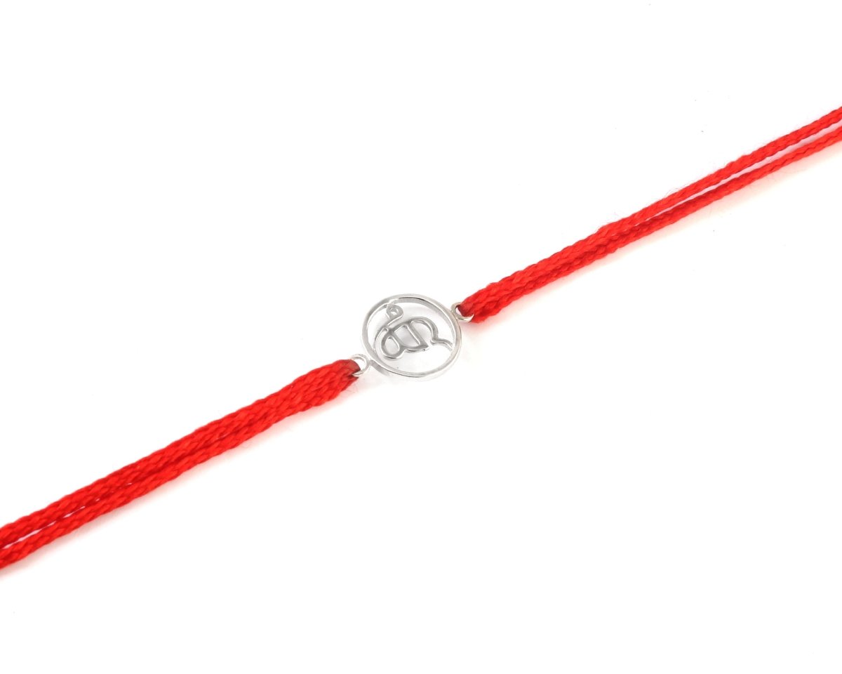 925 Silver “Ik Onkar” Rakhi on Red Cotton Thread – Minimalist Sikh Raksha Bandhan Bracelet - Zirak Silver