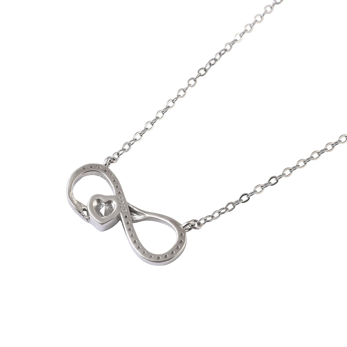 925 Silver Infinity Heart Pendant Necklace with CZ Accent - Zirak Silver