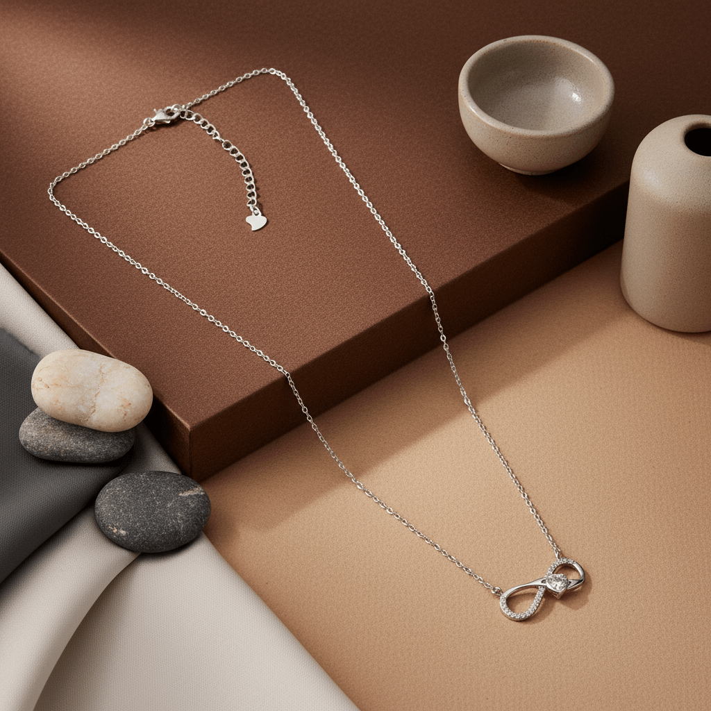 925 Silver Infinity Heart Pendant Necklace with CZ Accent - Zirak Silver