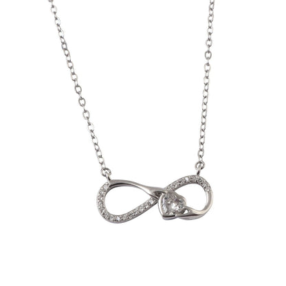 925 Silver Infinity Heart Pendant Necklace with CZ Accent - Zirak Silver
