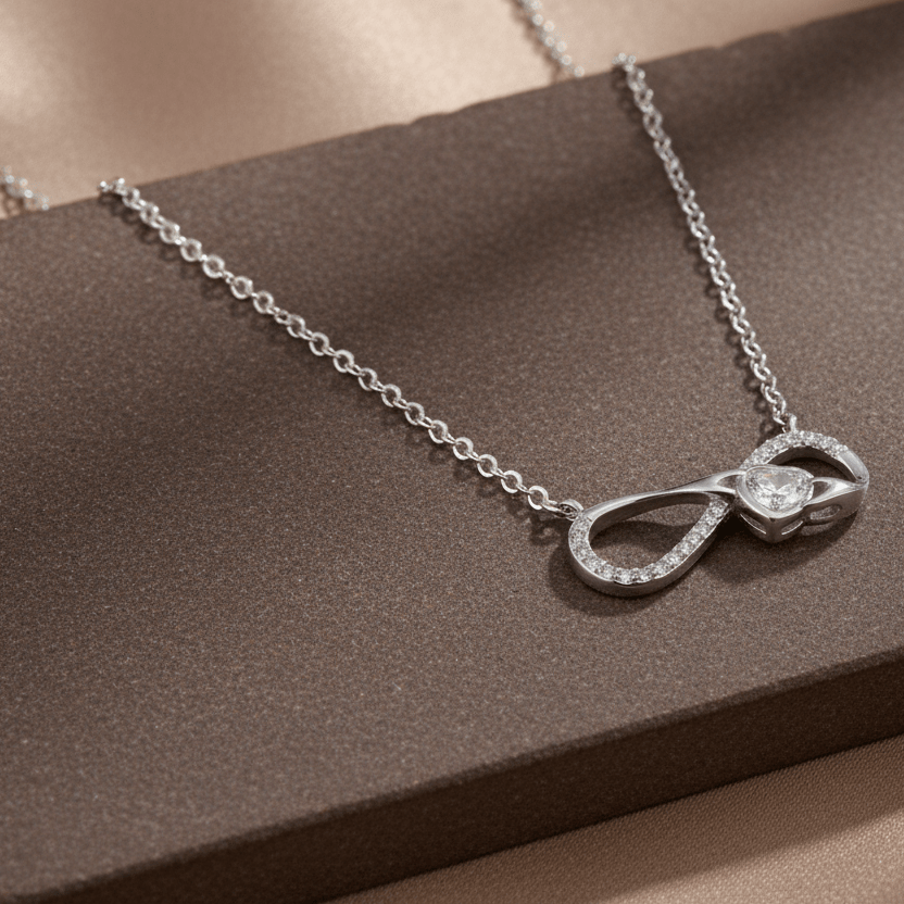 925 Silver Infinity Heart Pendant Necklace with CZ Accent - Zirak Silver