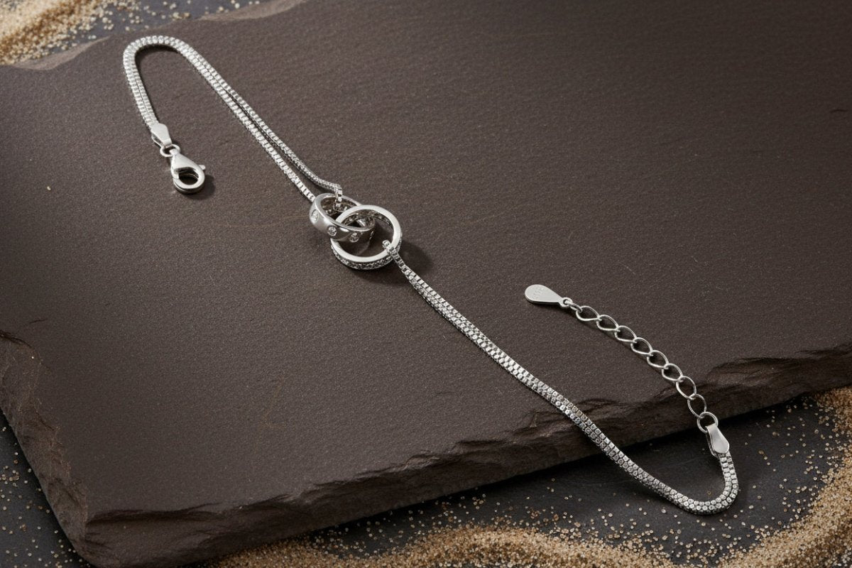 925 Silver Interlocking Rings Bracelet with CZ Accents - Zirak Silver