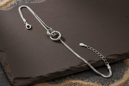 925 Silver Interlocking Rings Bracelet with CZ Accents - Zirak Silver