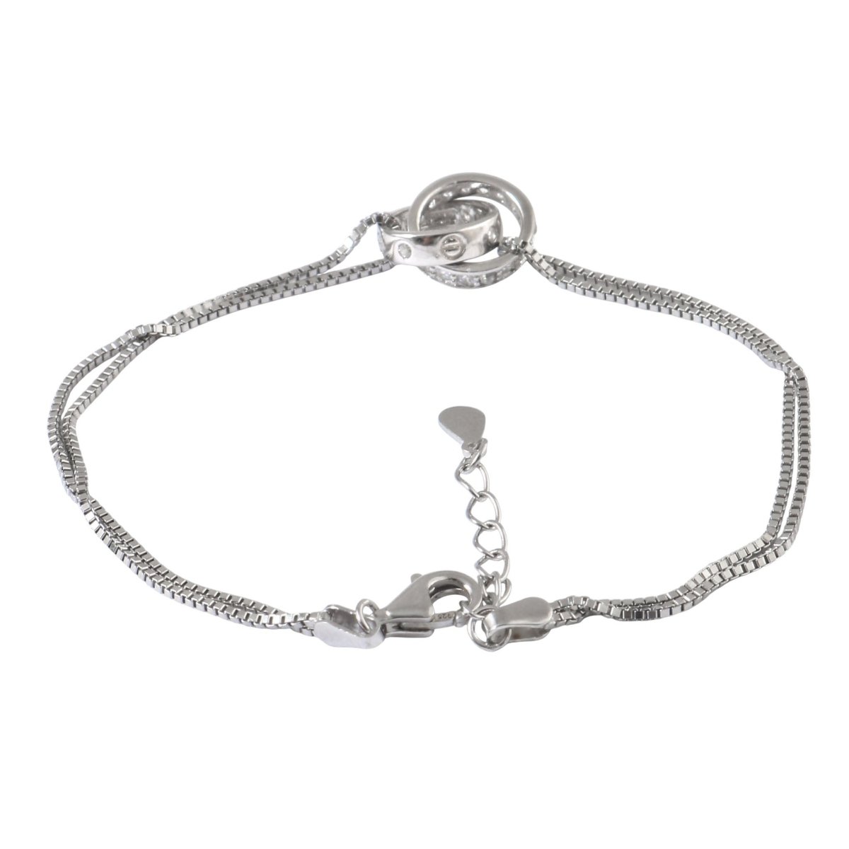 925 Silver Interlocking Rings Bracelet with CZ Accents - Zirak Silver