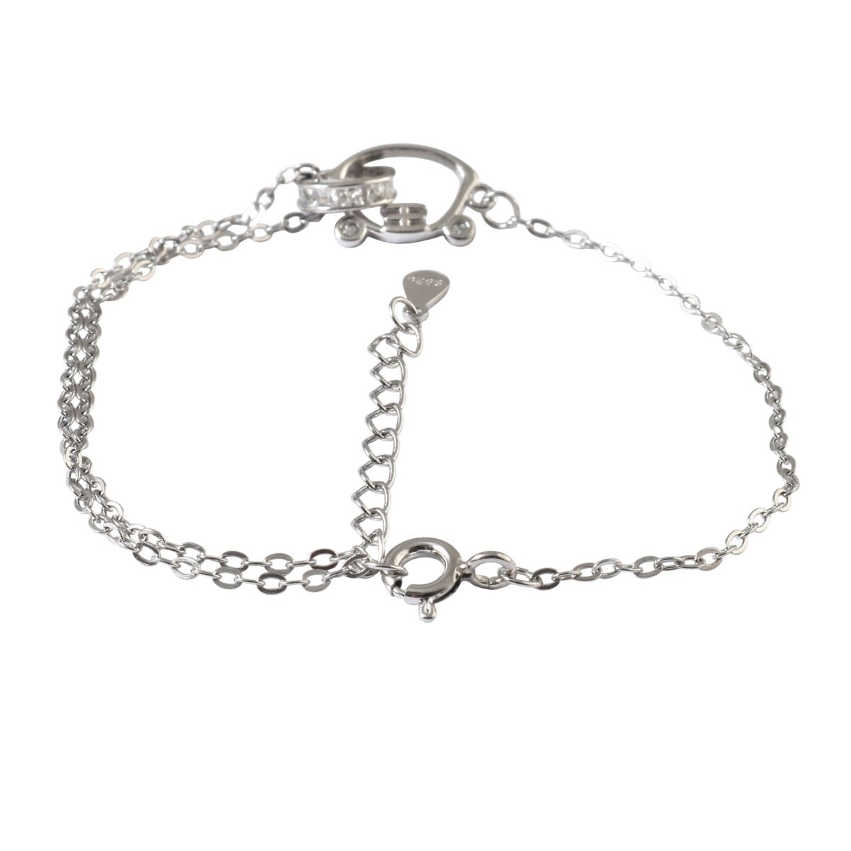925 Silver Interlocking Teddy Chain Bracelet with White Stones - Zirak Silver