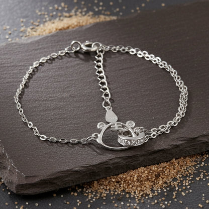 925 Silver Interlocking Teddy Chain Bracelet with White Stones - Zirak Silver