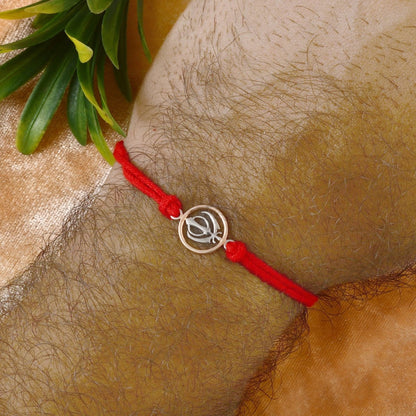 925 Silver Khanda Rakhi in Gold-Tone Circle on Red Cotton Thread – Sterling Sikh Raksha Bandhan Bracelet - Zirak Silver