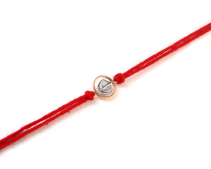 925 Silver Khanda Rakhi in Gold-Tone Circle on Red Cotton Thread – Sterling Sikh Raksha Bandhan Bracelet - Zirak Silver