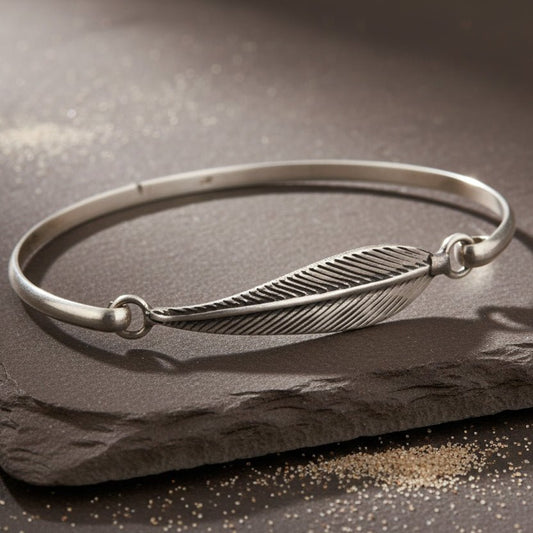 925 Silver Leaf Motif Open Cuff Ring Bangle - Zirak Silver