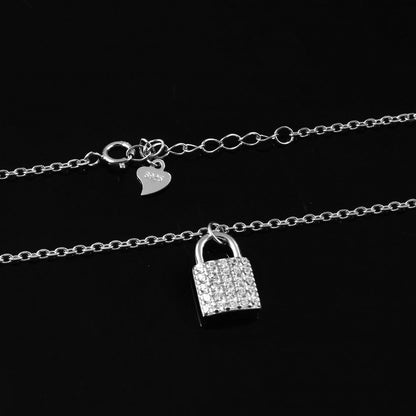 925 Silver Lock Pendant Necklace with Zircon Accents - Zirak Silver