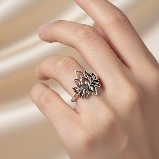 925 Silver Lotus Flower Ring - Zirak Silver