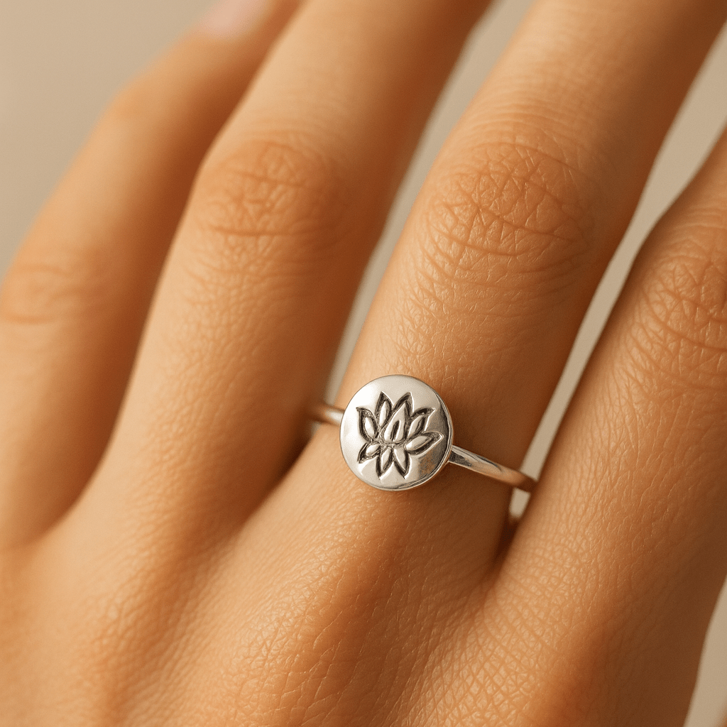 925 Silver Lotus Symbol Ring - Zirak Silver